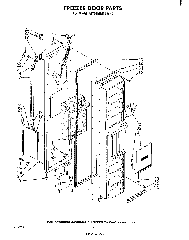 FREEZER DOOR Diagram and Parts List for ED26MM1LWR0  Whirlpool Refrigerator