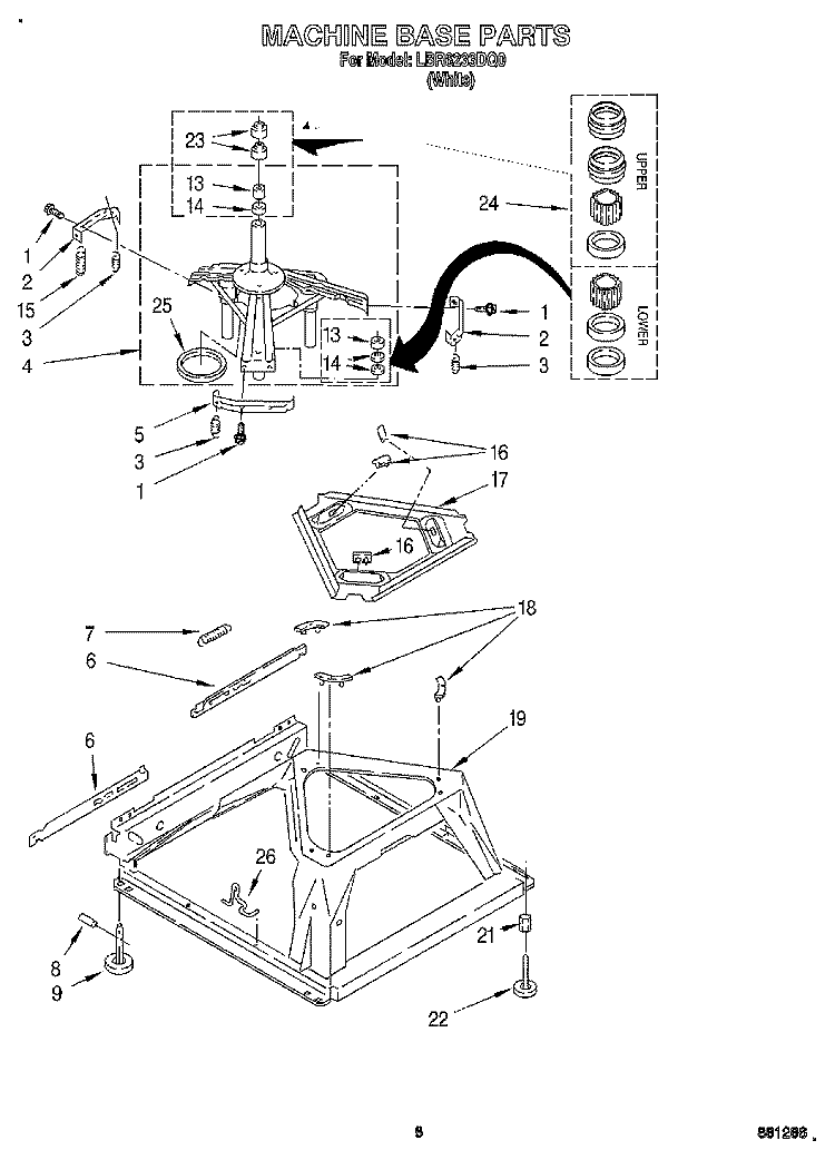 MACHINE BASE Diagram and Parts List for LBR6233DQ0  Whirlpool Washer