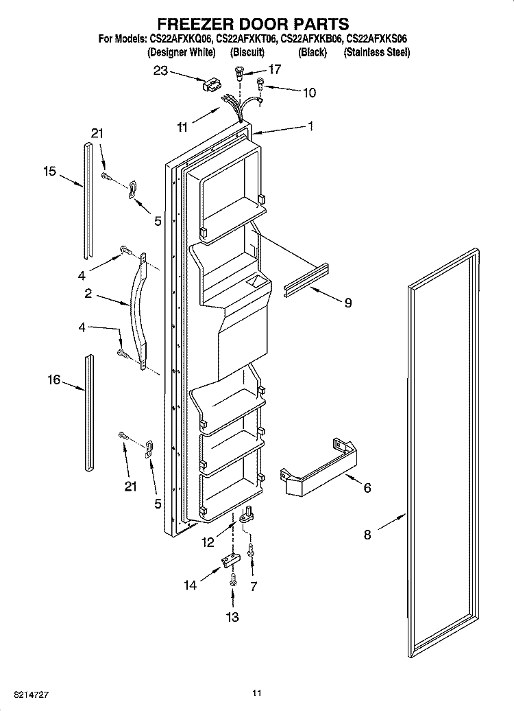 FREEZER DOOR PARTS Diagram and Parts List for CS22AFXKS06  Crosley Refrigerator