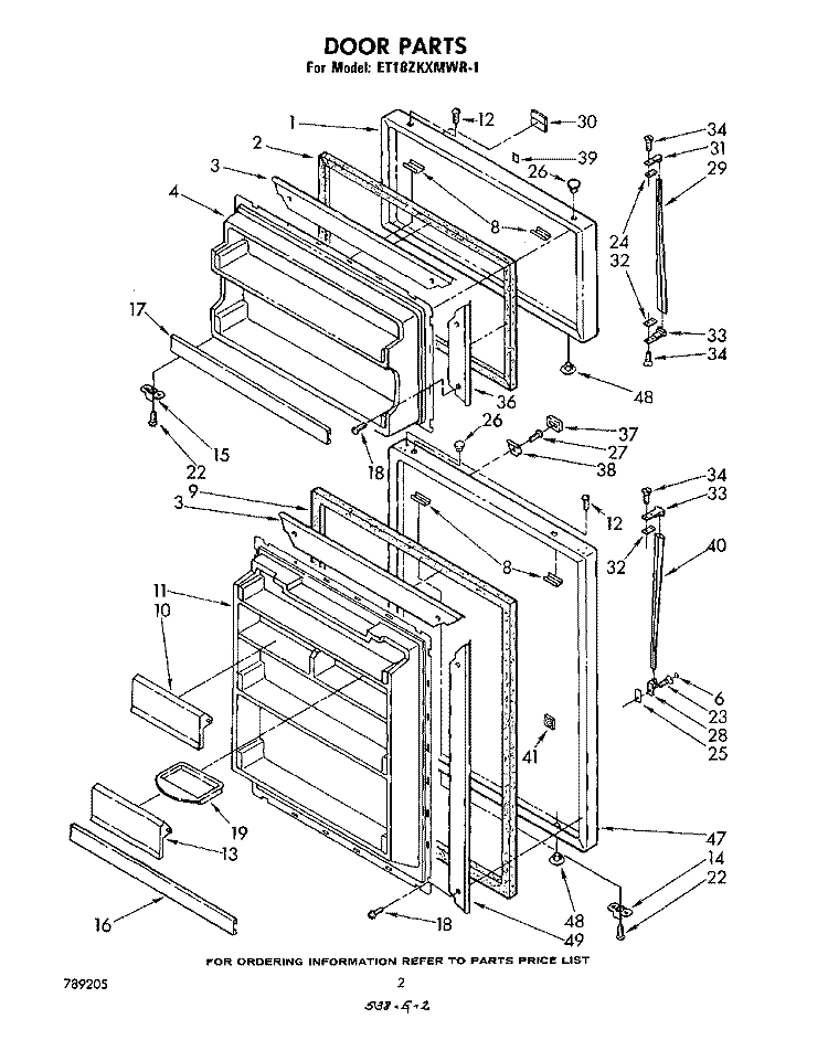 DOOR Diagram and Parts List for ET18ZKXMWR1  Whirlpool Refrigerator