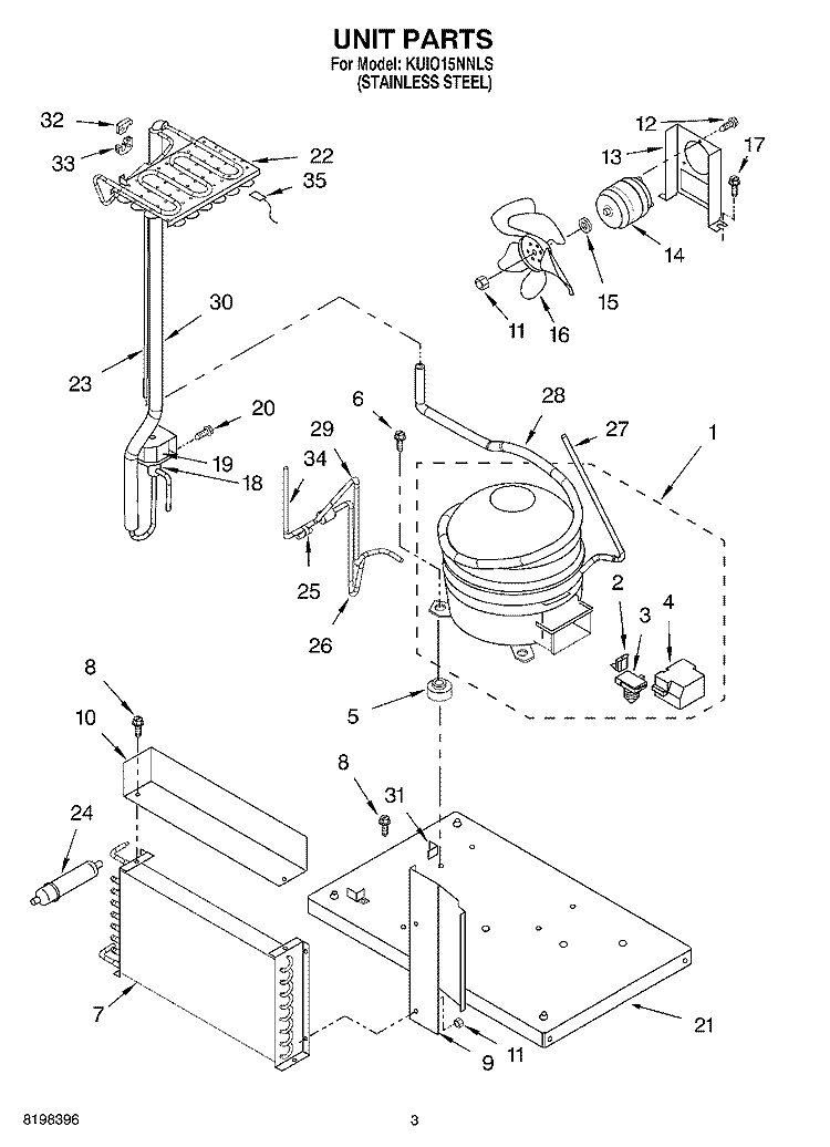 UNIT PARTS Diagram and Parts List for KUIO15NNLS  KitchenAid Ice Maker