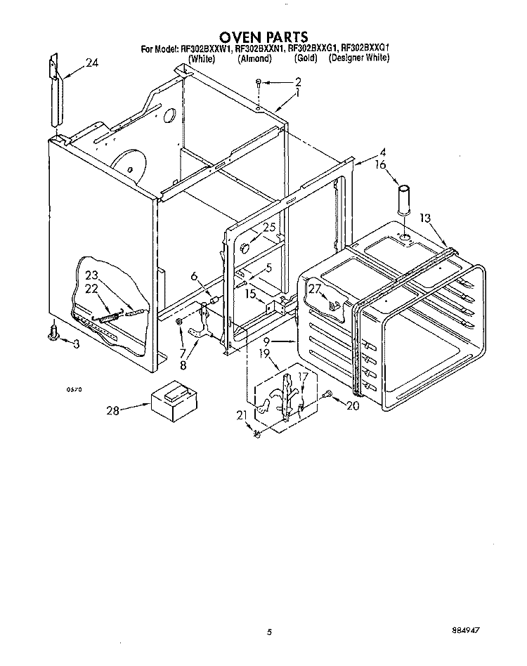 OVEN 1 Diagram and Parts List for RF302BXXN1  Whirlpool Range