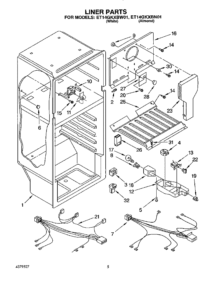 LINER, LIT/OPTIONAL Diagram and Parts List for ET14GKXBW01  Whirlpool Refrigerator