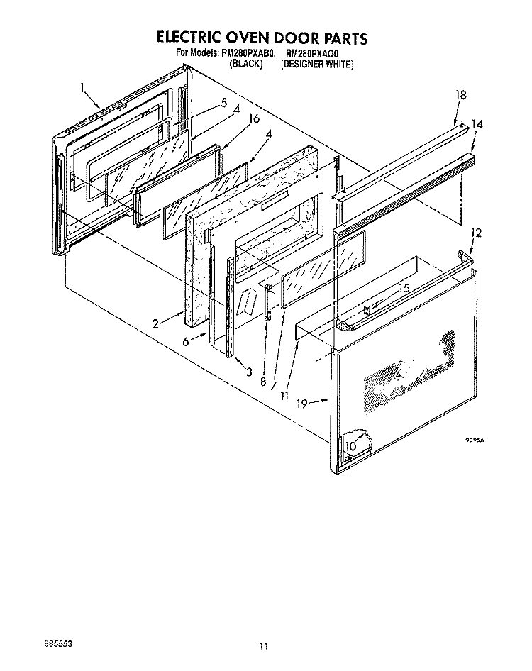 ELECTRIC OVEN DOOR Diagram and Parts List for RM280PXAQ0  Whirlpool Wall Oven
