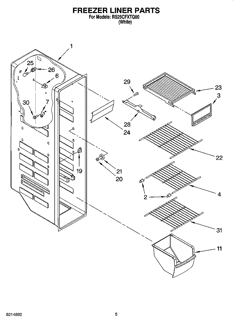 FREEZER LINER PARTS Diagram and Parts List for RS25CFXTQ00  Roper Refrigerator