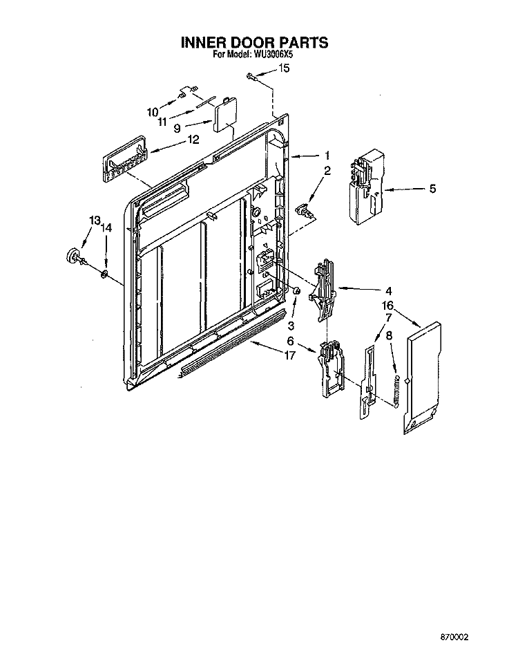 INNER DOOR Diagram and Parts List for WU3006X5  Roper Dishwasher