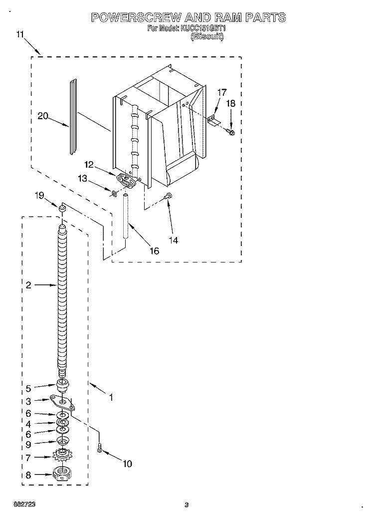 POWERSCREW AND RAM Diagram and Parts List for KUCC151GBT1  KitchenAid Trash Compactor