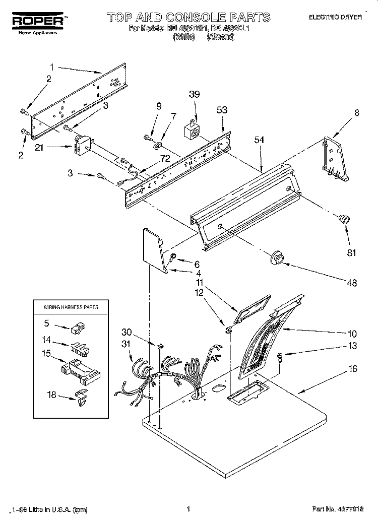 SECTION Diagram and Parts List for REL4632DL1  Roper Dryer