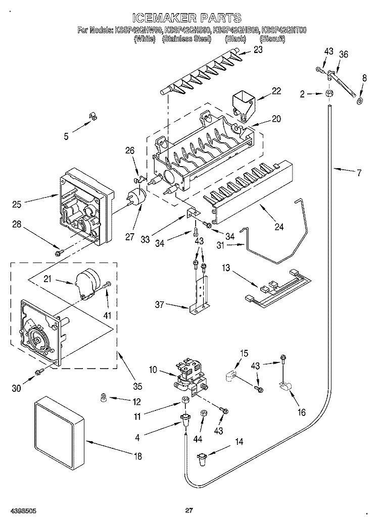 ICE MAKER, OPTIONAL Diagram and Parts List for KSSP42QHS00  KitchenAid Refrigerator