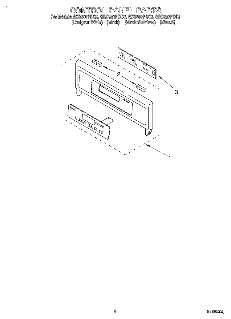 CONTROL PANEL Diagram and Parts List for GBD307PDB5  Whirlpool Wall Oven