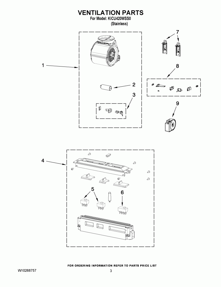 VENTILATION PARTS Diagram and Parts List for KICU420WSS0  KitchenAid Range Hood