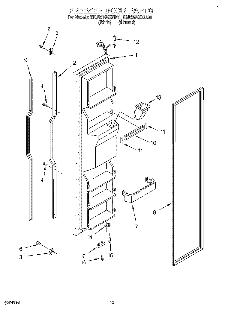 FREEZER DOOR Diagram and Parts List for KSUS27QDAL01  KitchenAid Refrigerator