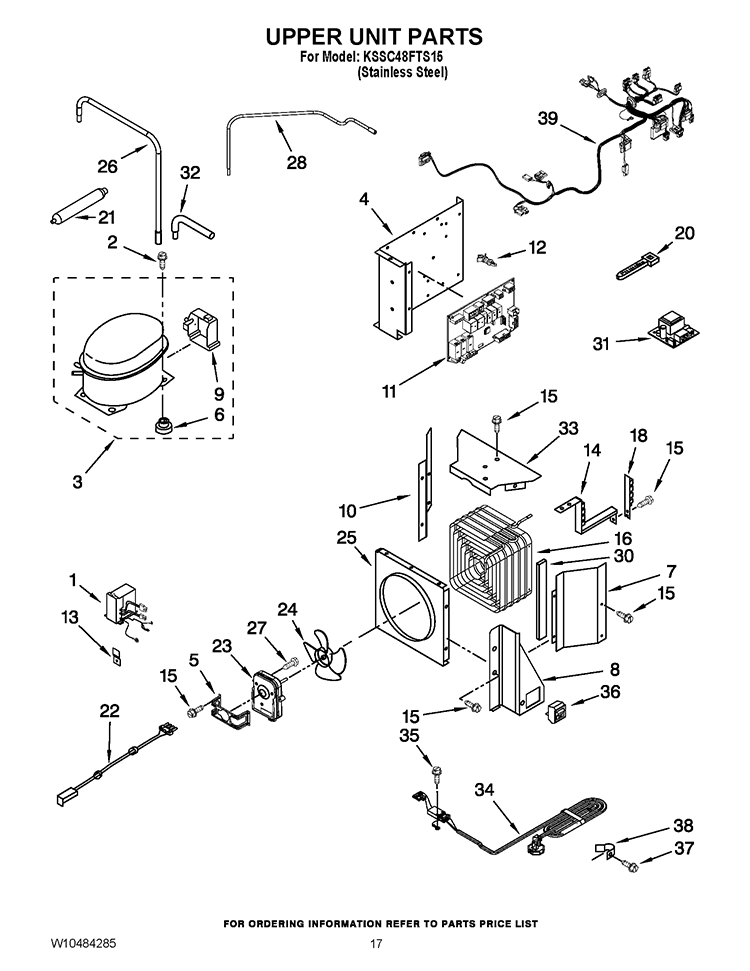 UPPER UNIT PARTS Diagram and Parts List for KSSC48FTS15  KitchenAid Refrigerator
