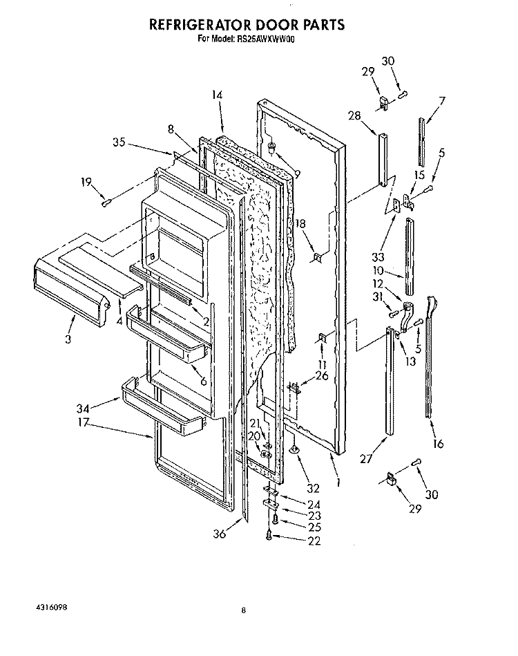 REFRIGERATOR DOOR Diagram and Parts List for RS25AWXWL00  Roper Refrigerator