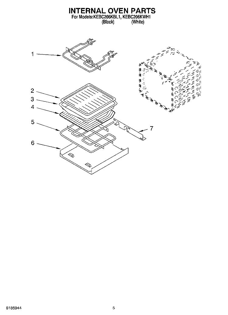INTERNAL OVEN Diagram and Parts List for KEBC206KWH1  KitchenAid Wall Oven