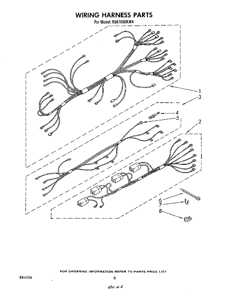 WIRING HARNESS Diagram and Parts List for RS6700XKW4  Whirlpool Range
