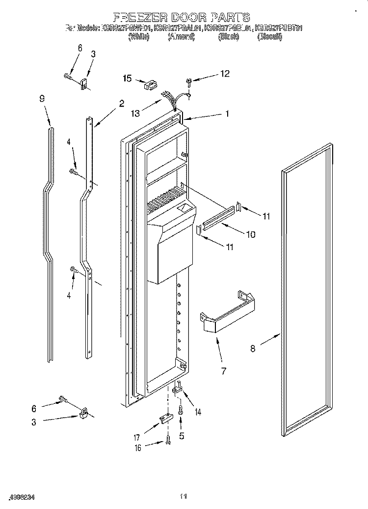 FREEZER DOOR Diagram and Parts List for KSRS27FGBL01  KitchenAid Refrigerator