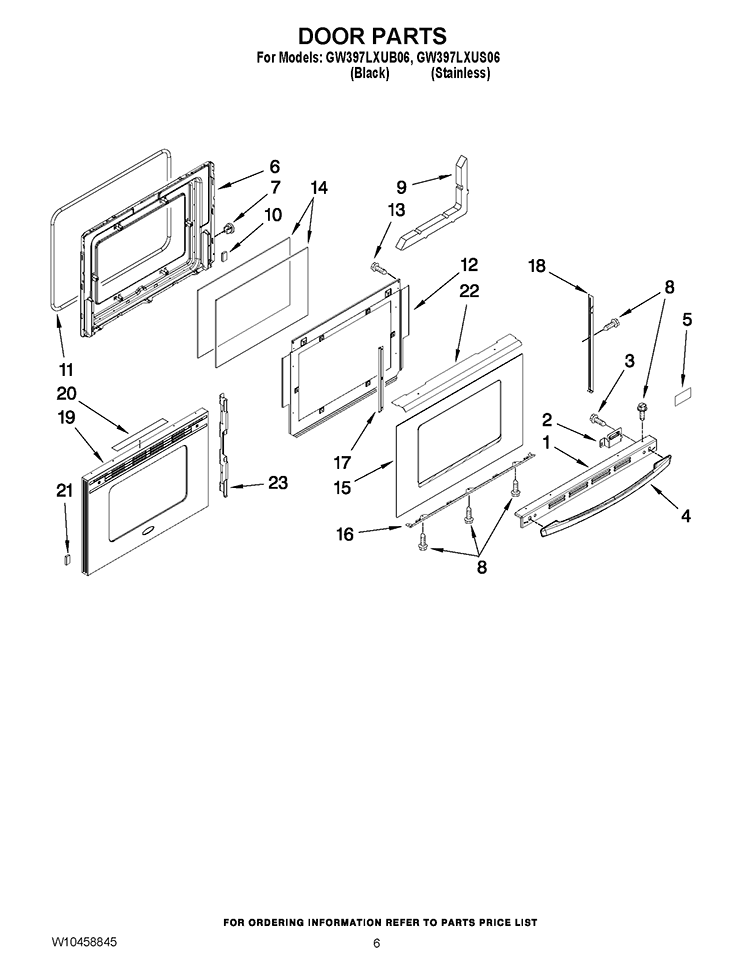 DOOR PARTS Diagram and Parts List for GW397LXUS06  Whirlpool Range