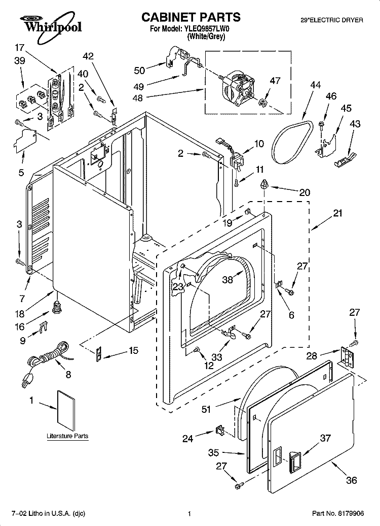 CABINET PARTS Diagram and Parts List for YLEQ9857LW0  Whirlpool Dryer