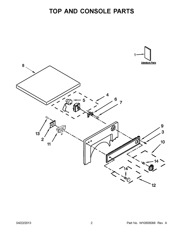 TOP AND CONSOLE PARTS Diagram and Parts List for LDR3822PQ2  Whirlpool Dryer