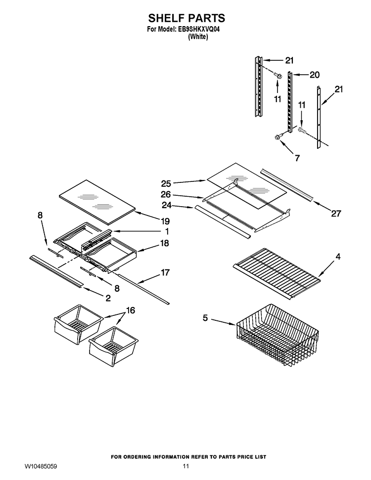 SHELF PARTS Diagram and Parts List for EB9SHKXVQ04  Whirlpool Refrigerator