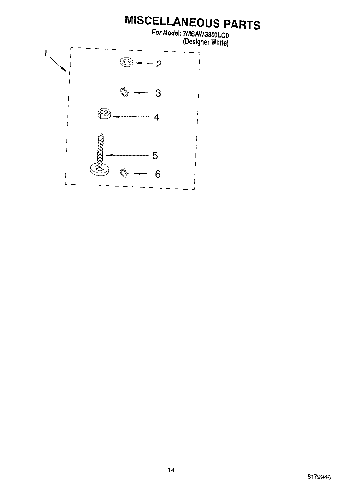 MISCELLANEOUS PARTS - OPTIONAL PARTS (NOT INCLUDED Diagram and Parts List for 7MSAWS800LQ0  Whirlpool Washer