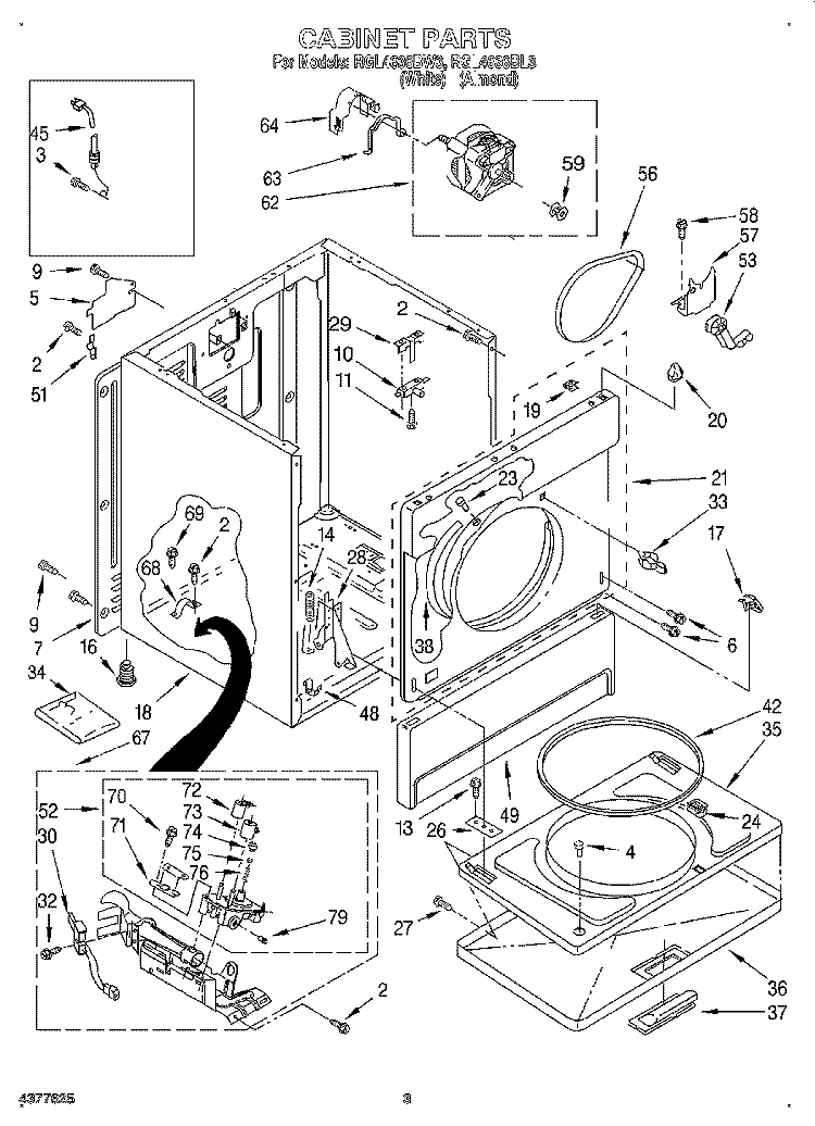CABINET Diagram and Parts List for RGL4636BL3  Roper Dryer