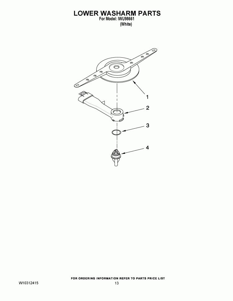 LOWER WASHARM PARTS Diagram and Parts List for IWU98661  Inglis Dishwasher