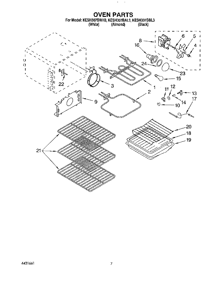 OVEN Diagram and Parts List for KESH307BBL3  KitchenAid Range