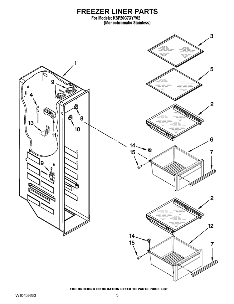 FREEZER LINER PARTS Diagram and Parts List for KSF26C7XYY02  KitchenAid Refrigerator