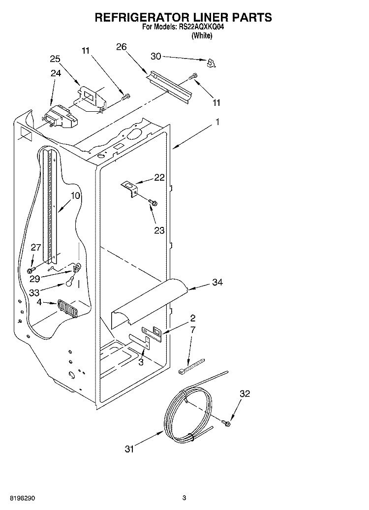 REFRIGERATOR LINER Diagram and Parts List for RS22AQXKQ04  Roper Refrigerator