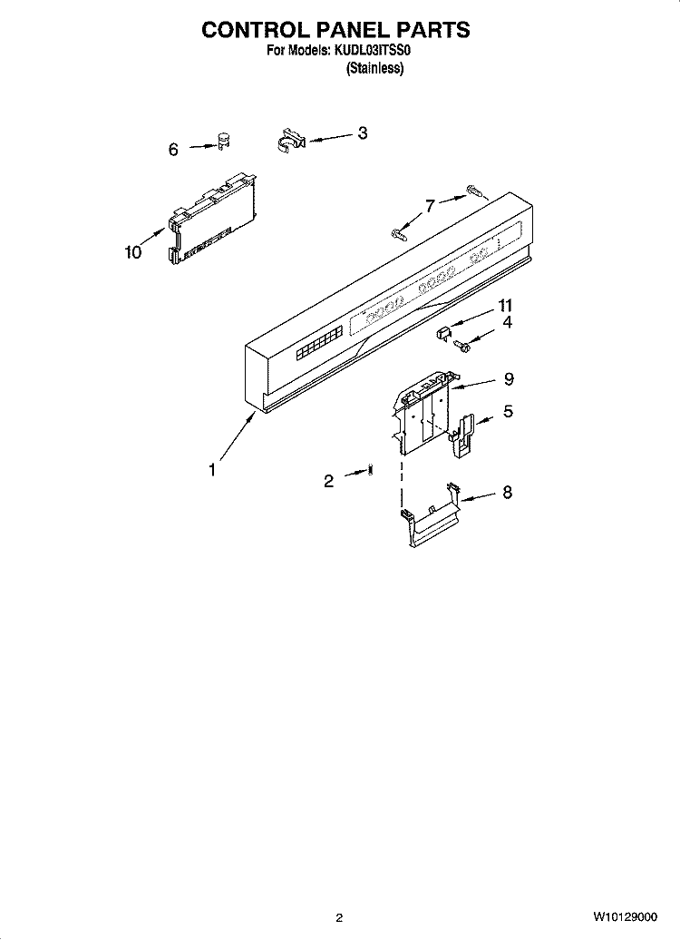 CONTROL PANEL PARTS Diagram and Parts List for KUDL03ITSS0  KitchenAid Dishwasher