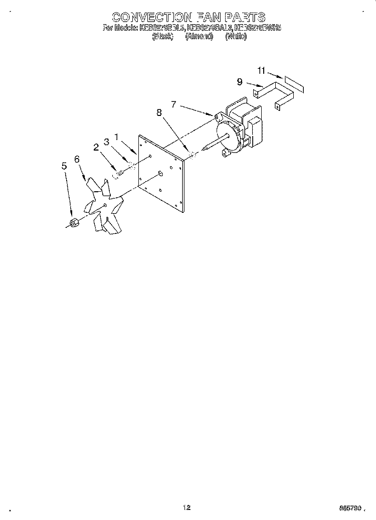 CONVECTION FAN Diagram and Parts List for KEBS278BBL3  KitchenAid Wall Oven