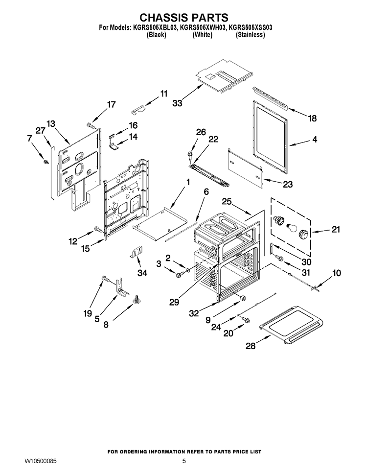 CHASSIS PARTS Diagram and Parts List for KGRS505XBL03  KitchenAid Range