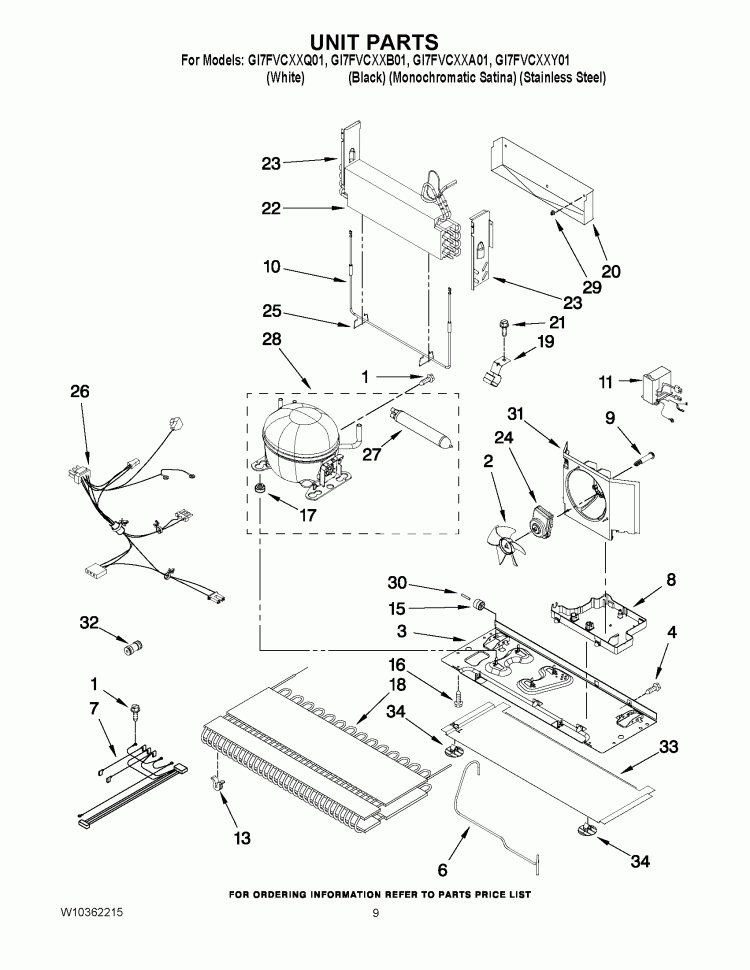 UNIT PARTS Diagram and Parts List for GI7FVCXXB01  Whirlpool Refrigerator