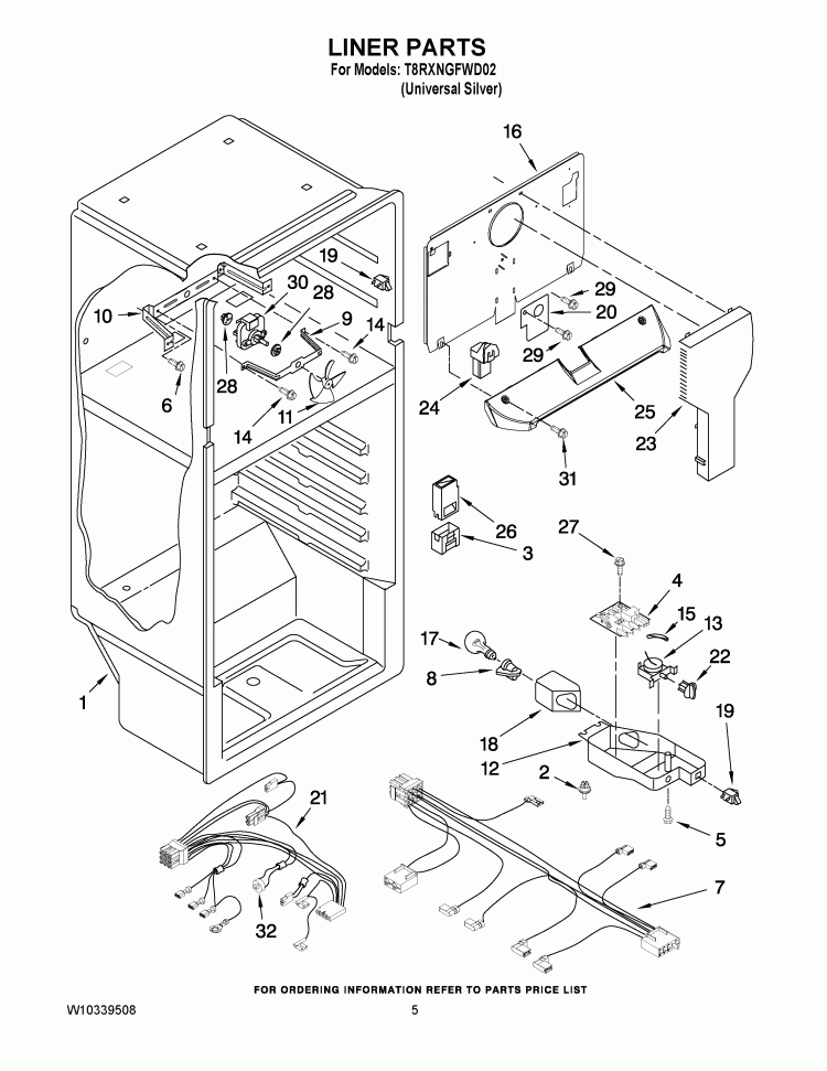 LINER PARTS Diagram and Parts List for T8RXNGFWD02  Estate Refrigerator