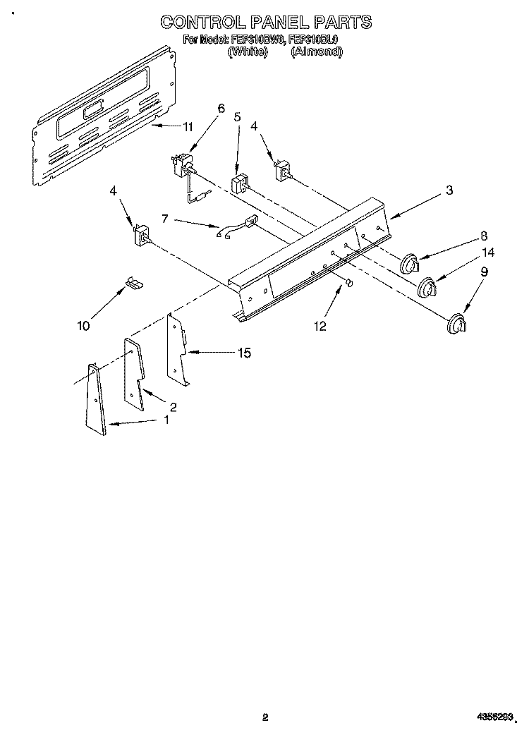 CONTROL PANEL Diagram and Parts List for FEP310BW0  Roper Range