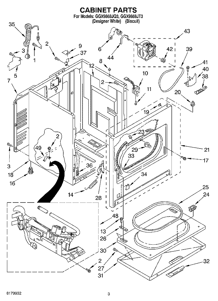CABINET Diagram and Parts List for GGX9868JQ3  Whirlpool Dryer