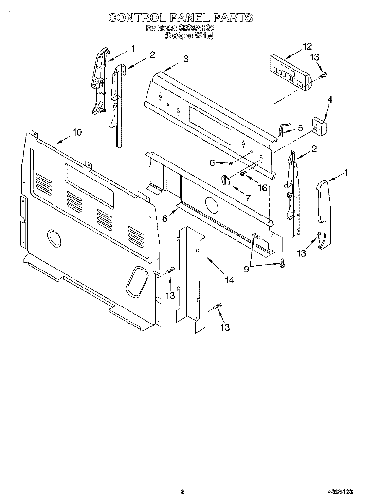 CONTROL PANEL Diagram and Parts List for SES374HQ0  Whirlpool Range