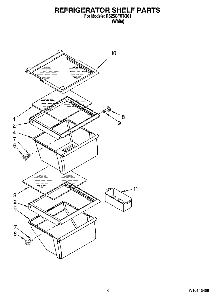 REFRIGERATOR SHELF PARTS Diagram and Parts List for RS25CFXTQ01  Roper Refrigerator