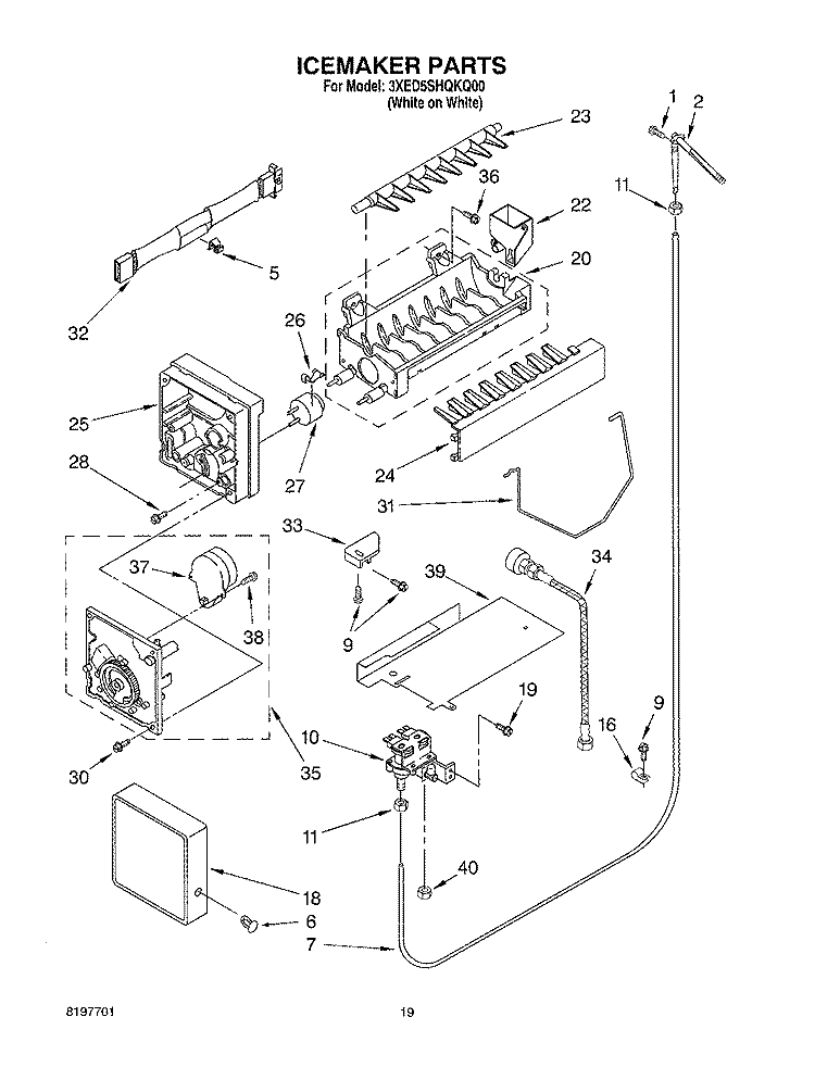 ICEMAKER Diagram and Parts List for 3XED5SHQKQ00  Whirlpool Refrigerator