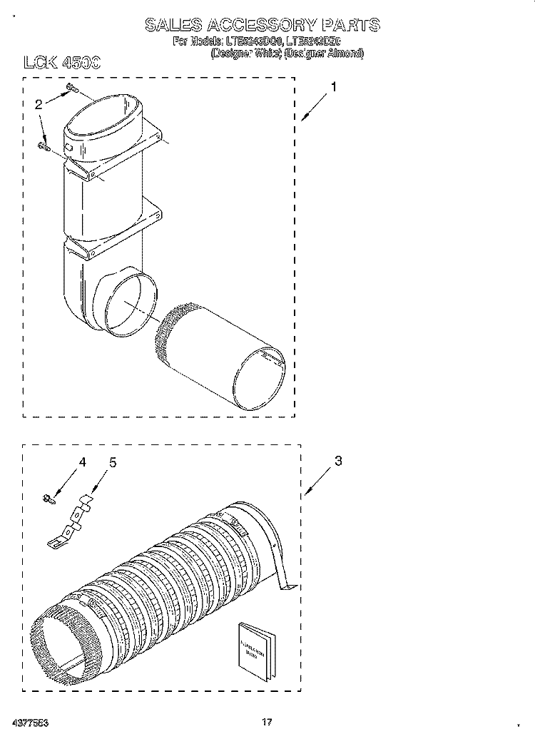 SALES ACCESSORY Diagram and Parts List for LTE5243DQ0  Whirlpool Washer Dryer Combo