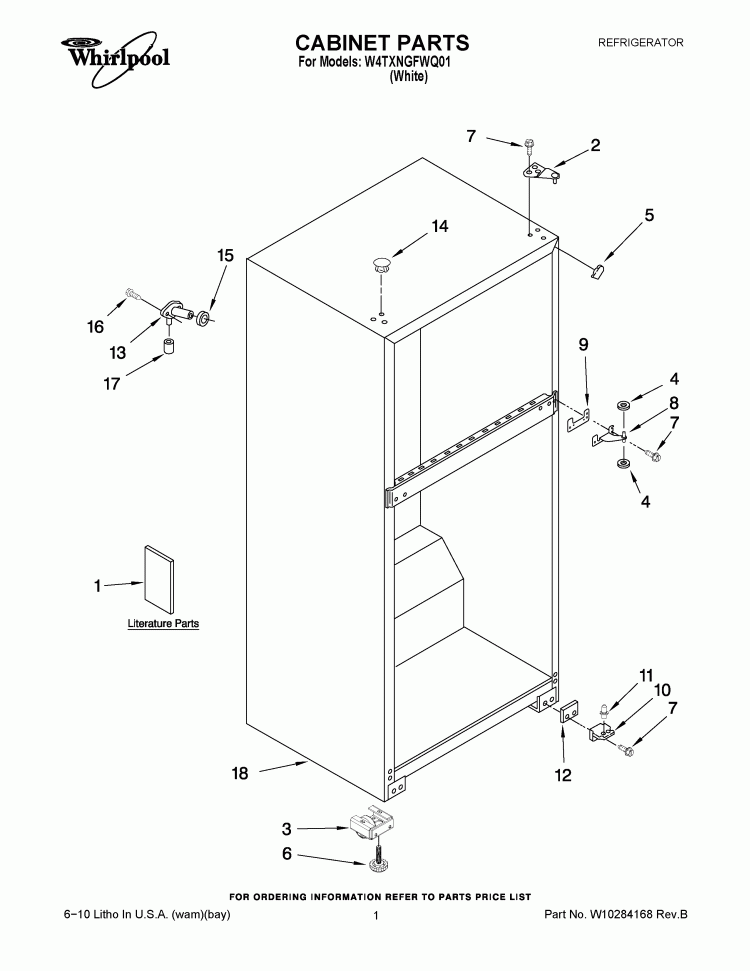 CABINET PARTS Diagram and Parts List for W4TXNGFWQ01  Whirlpool Refrigerator