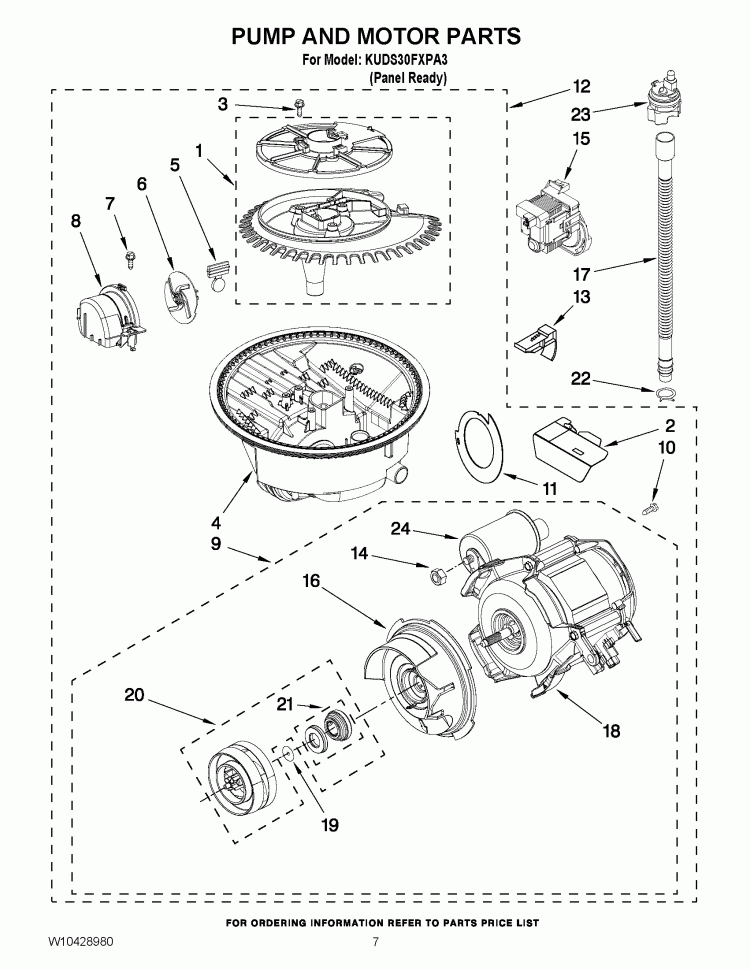 PUMP, WASHARM AND MOTOR PARTS Diagram and Parts List for KUDS30FXPA3  KitchenAid Dishwasher