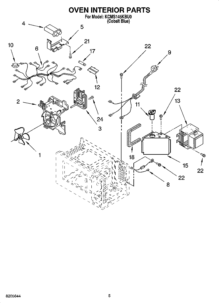 OVEN INTERIOR PARTS Diagram and Parts List for KCMS145KBU0  KitchenAid Microwave