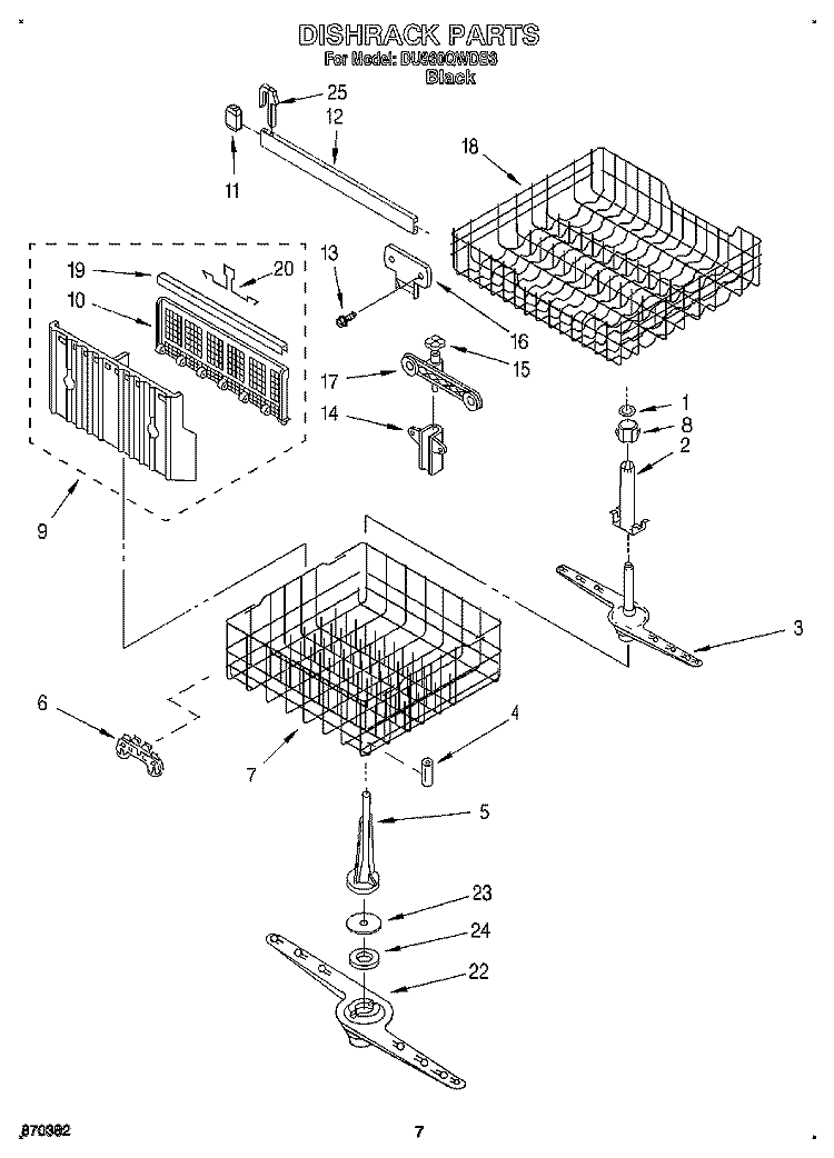 DISHRACK, LIT/OPTIONAL Diagram and Parts List for DU930QWDB3  Whirlpool Dishwasher