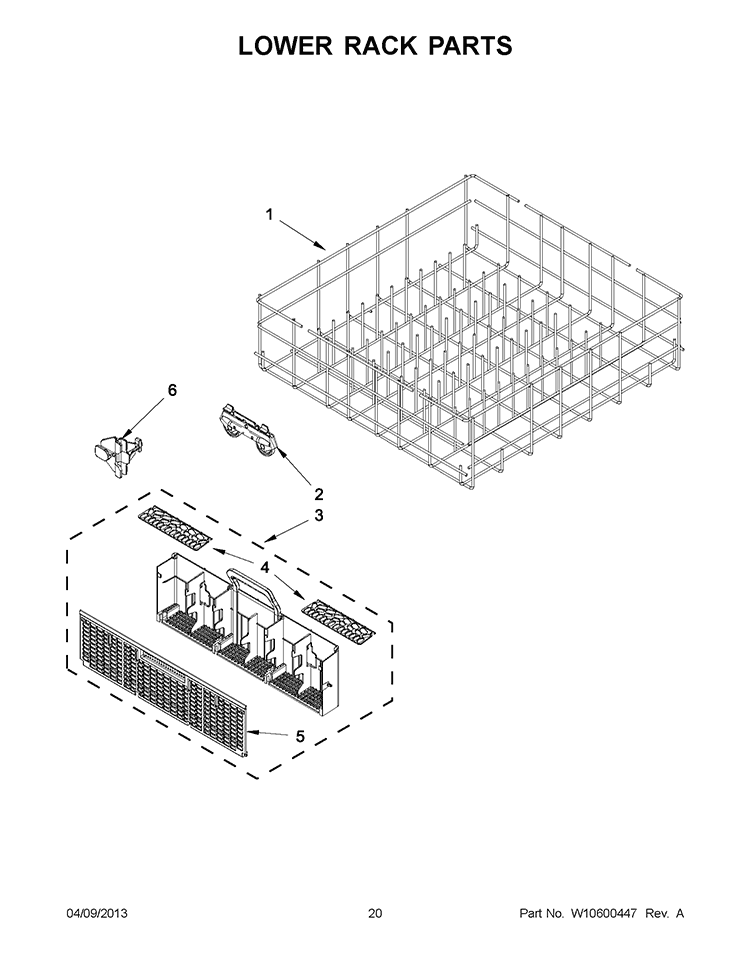LOWER RACK PARTS Diagram and Parts List for WDF530PLYM5  Whirlpool Dishwasher
