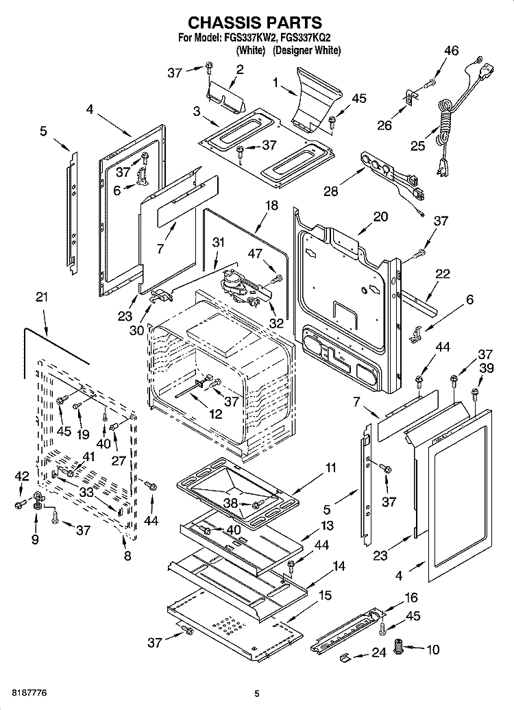 CHASSIS PARTS Diagram and Parts List for FGS337KQ2  Roper Range
