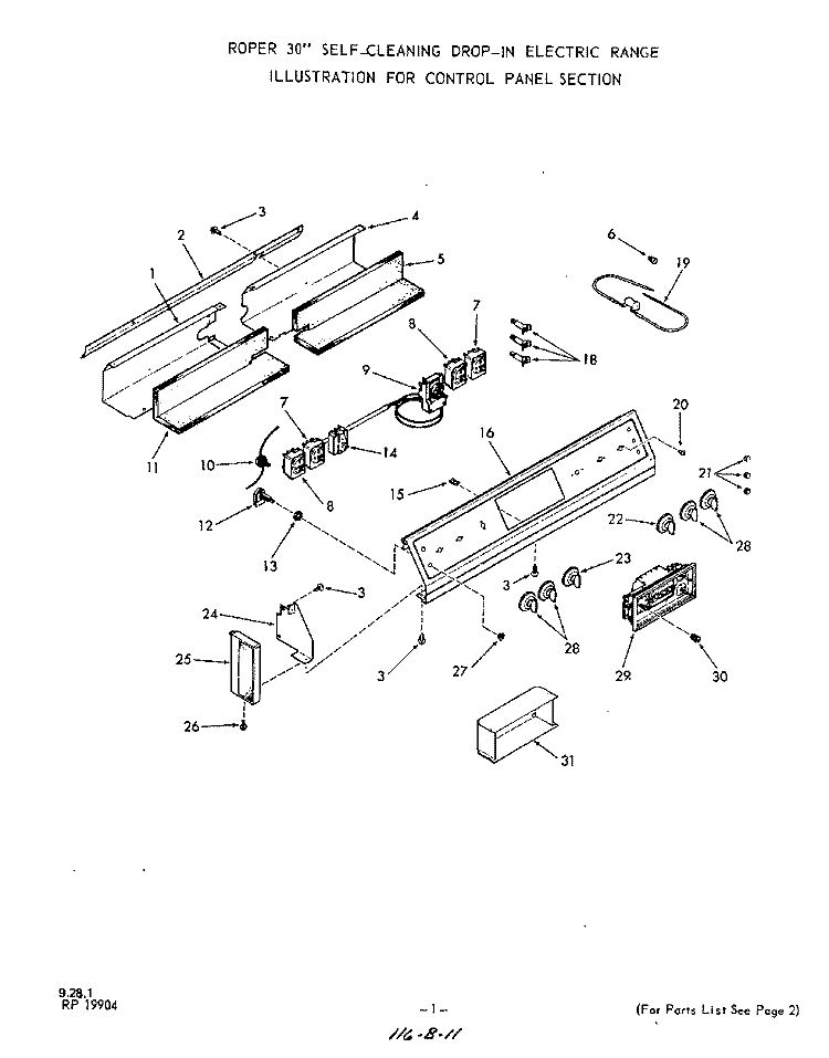 MAIN TOP Diagram and Parts List for 2570B10  Roper Range