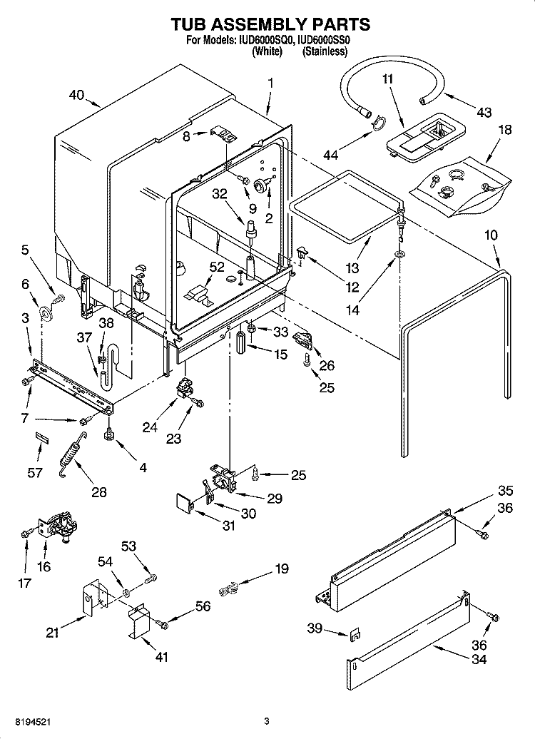 TUB ASSEMBLY PARTS Diagram and Parts List for IUD6000SS0  Whirlpool Dishwasher